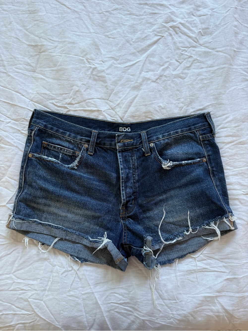 BDG Women’s Dark Wash Distressed Denim Cutoff Shorts